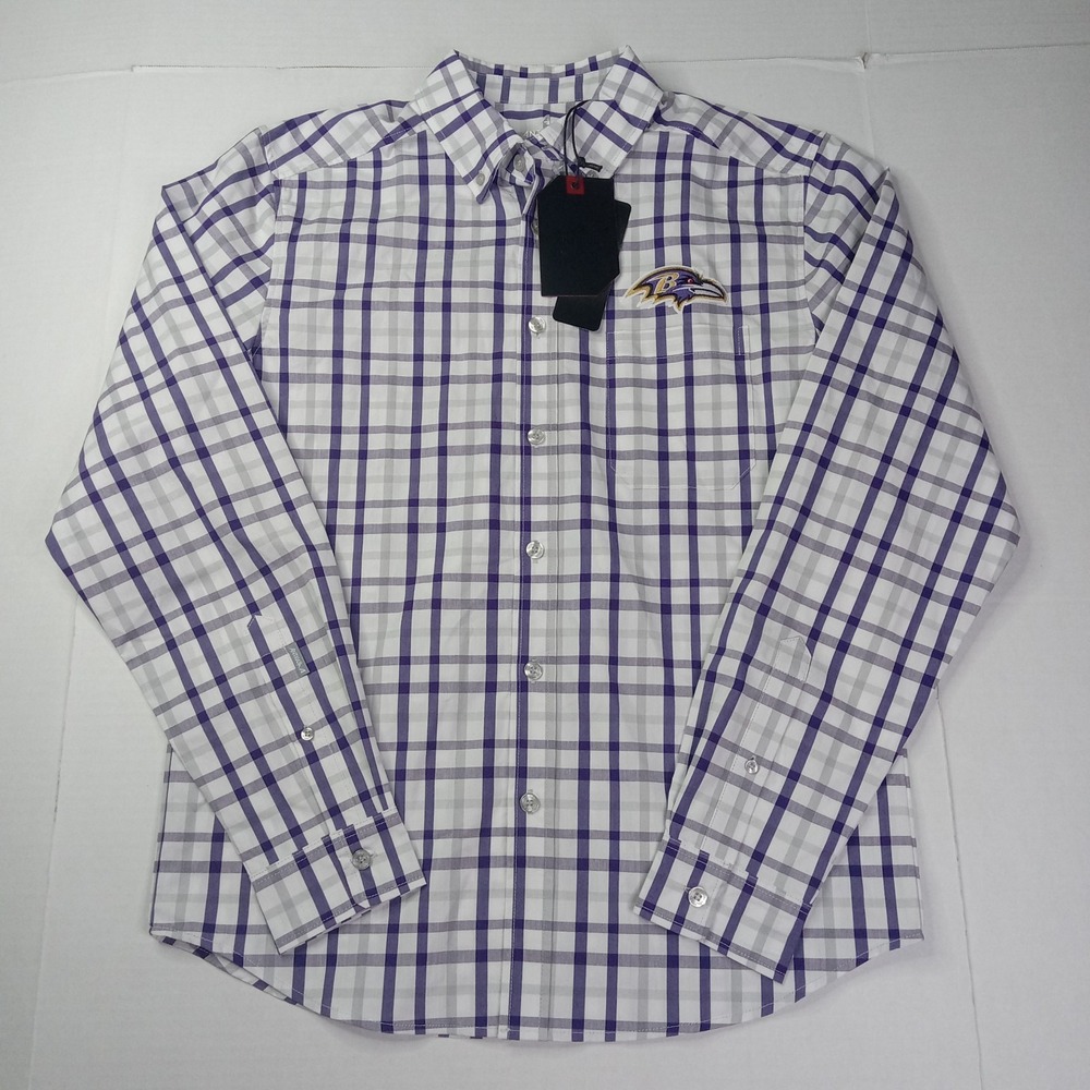 NWT Baltimore Ravens Antigua Men's S Small Purple White Checkered Dress Shirt